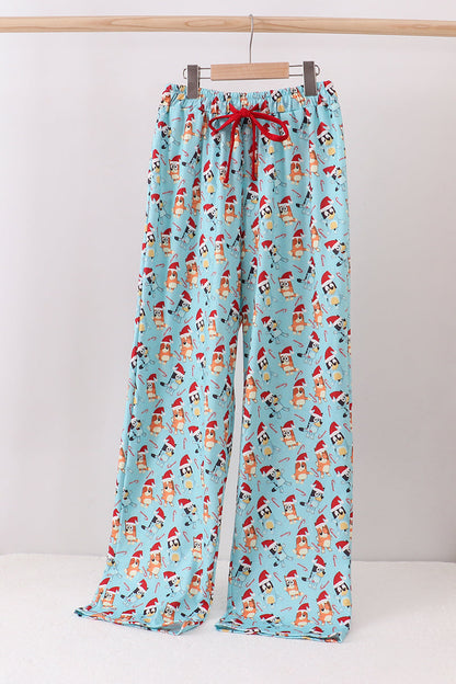 Blue christmas character print mom pajamas pants