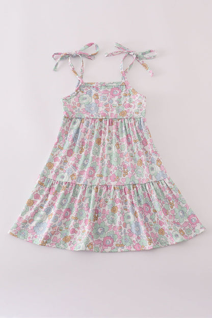 Mint pink floral print mom&me tiered dress