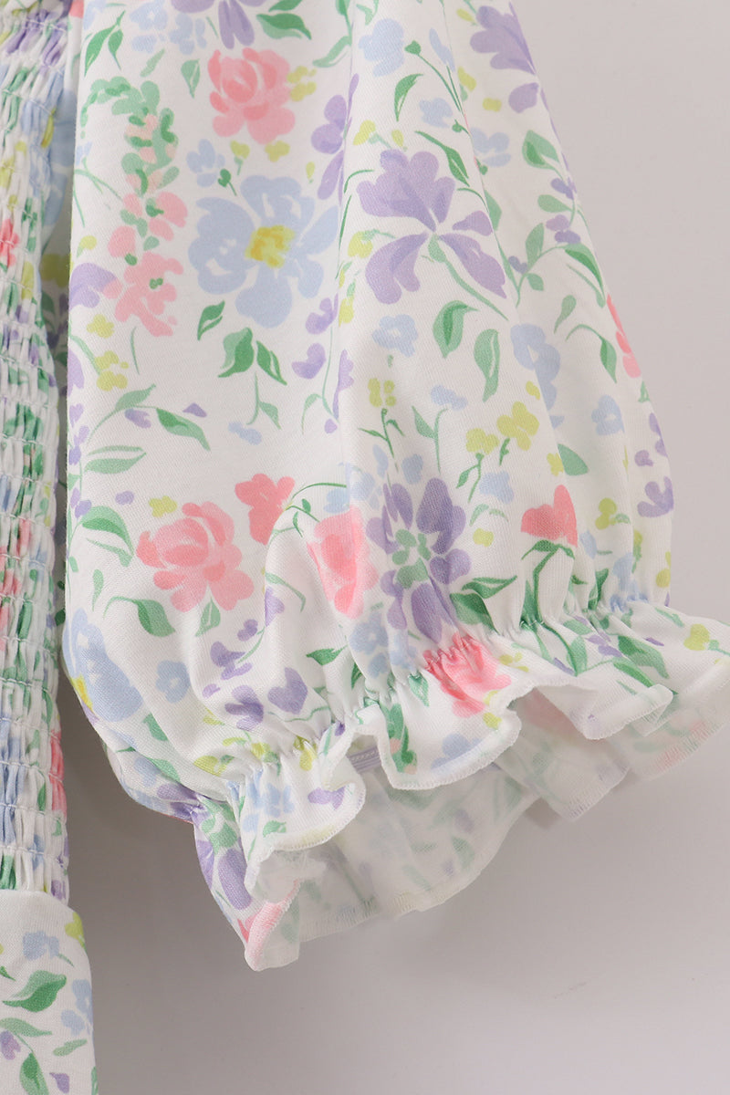 Floral print smocked mom dress