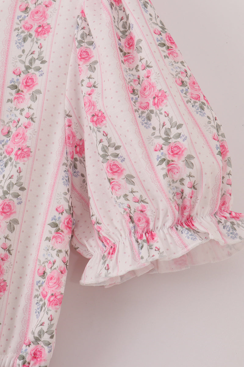 Pink floral print tiered mom dress