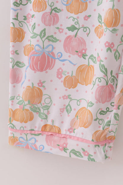 Pink pumpkin bamboo mom pajamas set
