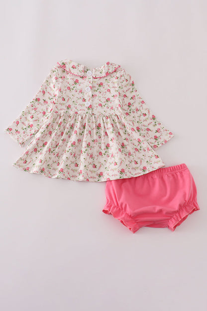 Pink rose hand smocked bloomer set