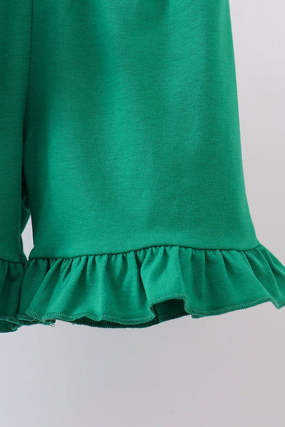 Blue clover embroidery swiss dot shorts set