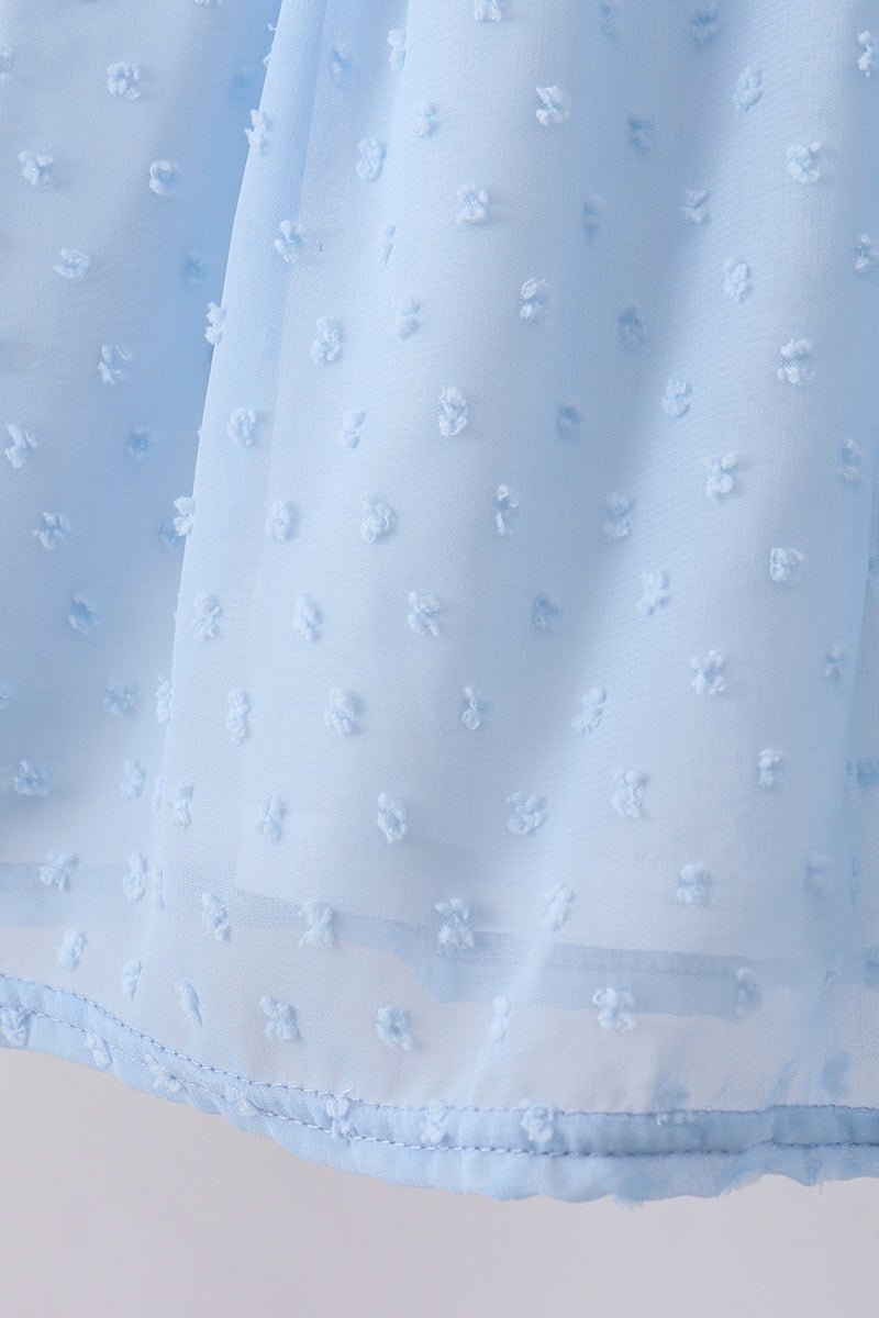 Blue clover embroidery swiss dot shorts set