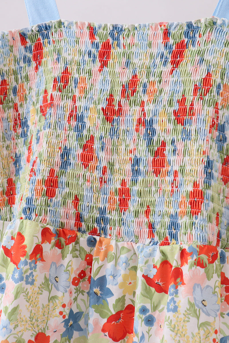 Floral smocked women tiered dress