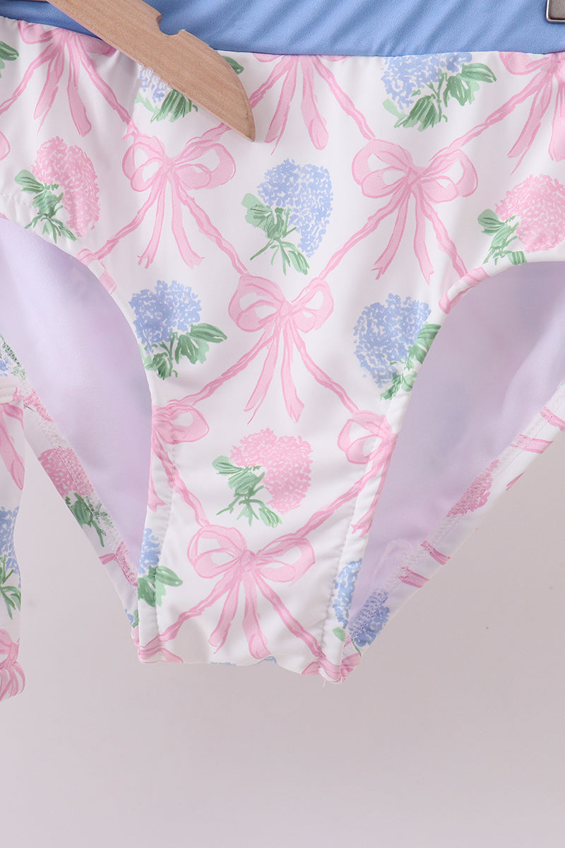 Blue bow floral women 2pc swimsuit