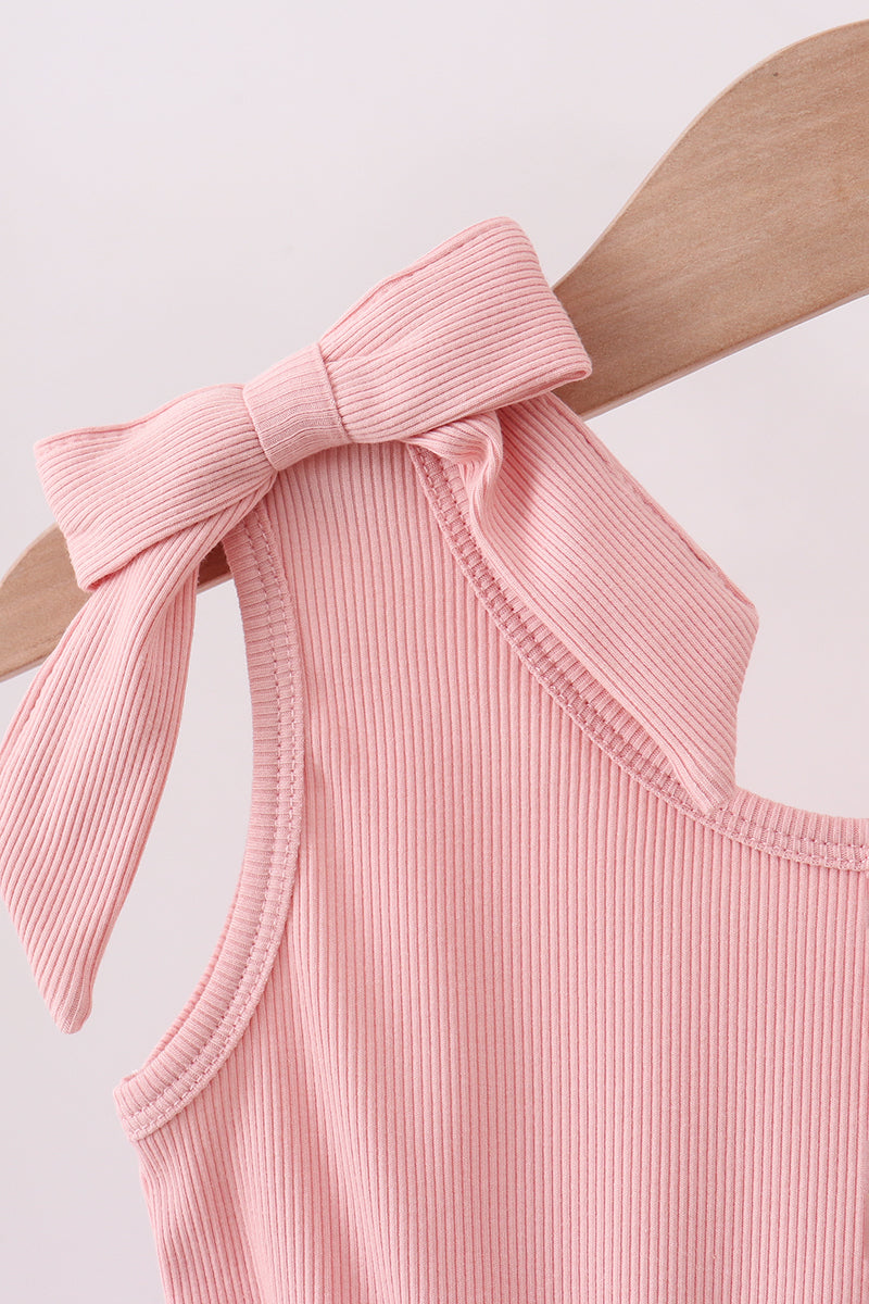 Pink character embroidery jumpsuit