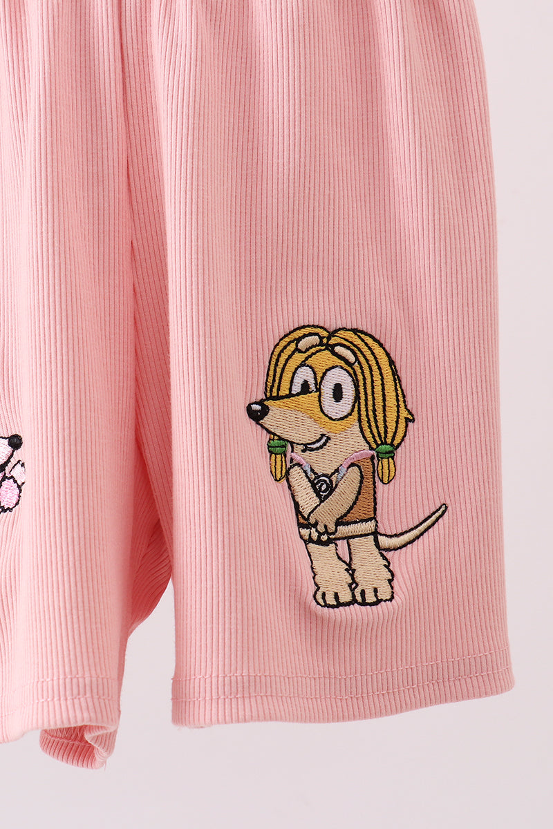 Pink character embroidery jumpsuit
