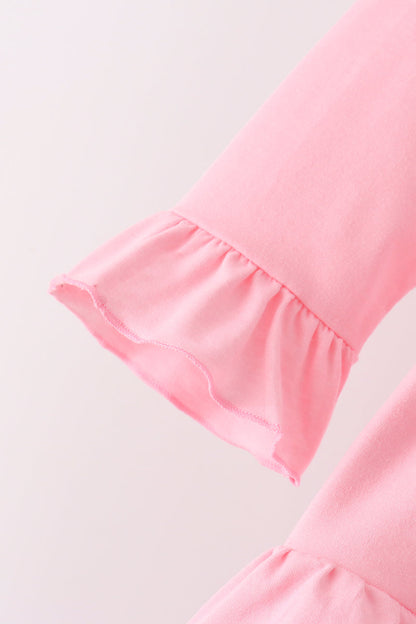 Pink Nutcracker Embroidery Ruffle Pants Set