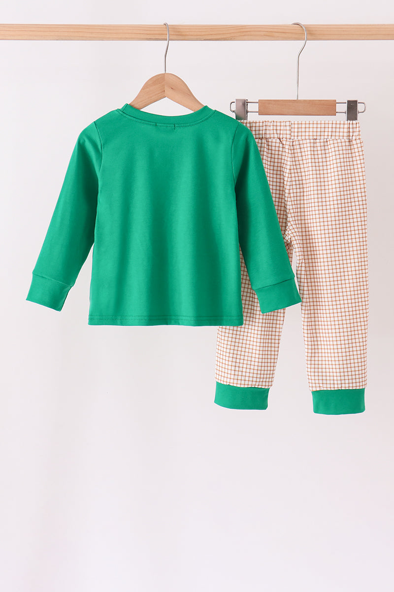 Green Gingerbread Embroidery Gingham Pants Set