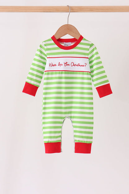 Green Stripe Grinch Applique Romper