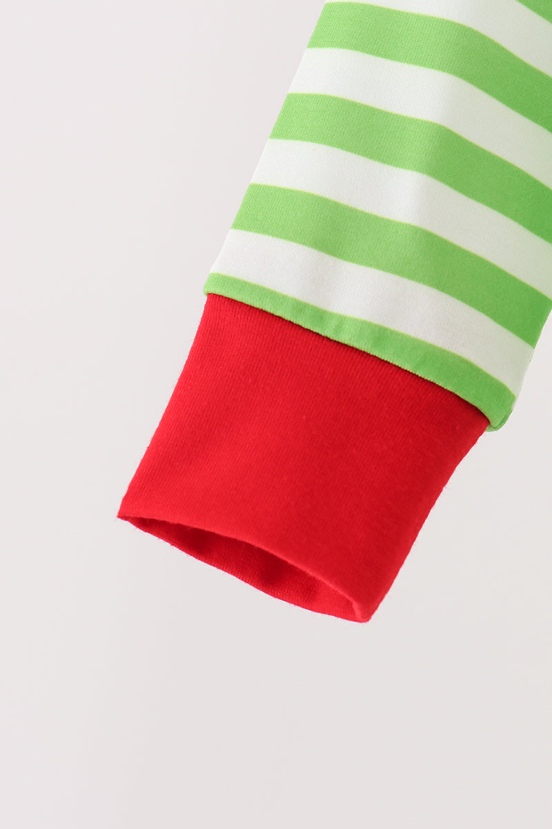 Green Stripe Grinch Applique Romper