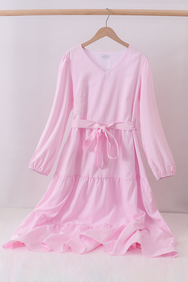 Pink stripe tiered maxi dress