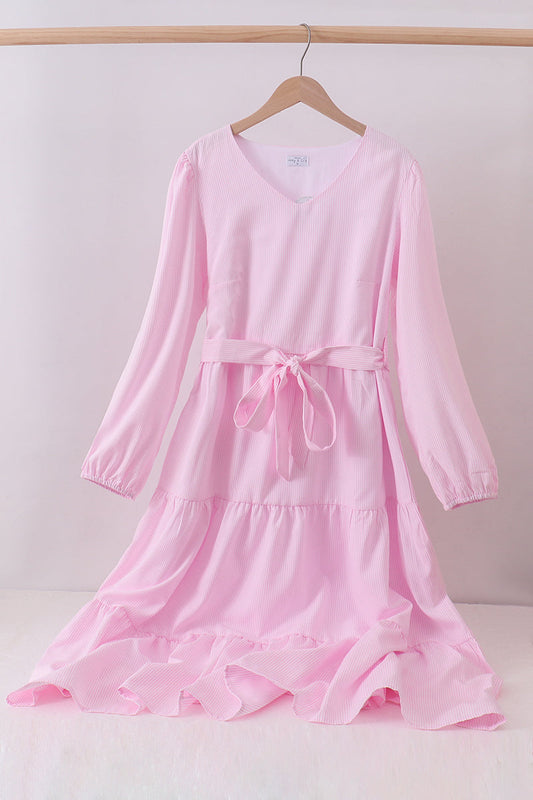 Pink stripe tiered maxi dress