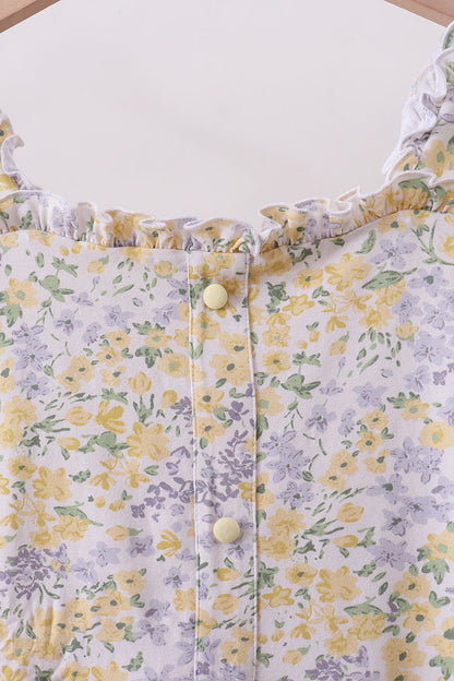 Floral print puff sleeve tiered dress