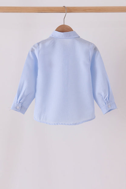 Blue turkey embroidery button down shirt