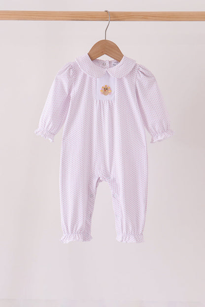 Pink dot turkey embroidery ruffle romper