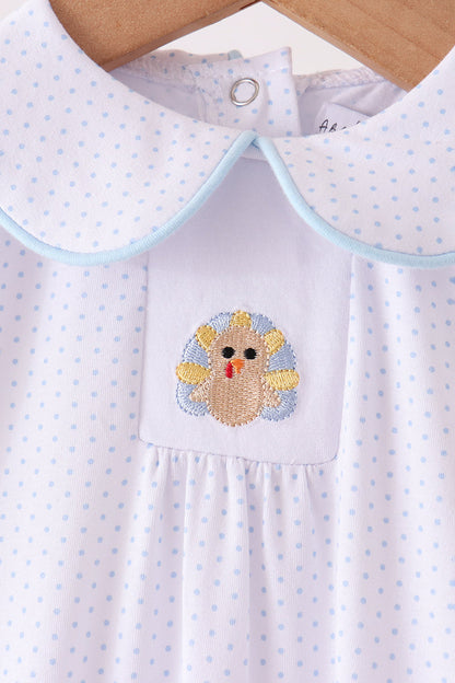 Blue dot turkey embroidery romper