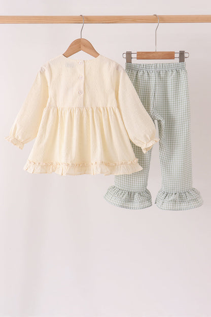 Beige turkey embroidery ruffle pants set