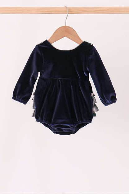 Navy plaid ruffle bubble
