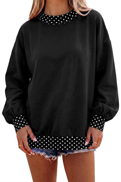 Dirty blue Colorblock Polka Dot Contrast Trim Oversized Sweatshirt