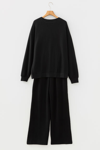 Dark Green MERRY Corded Long Sleeve Top and Pockets Pants Set