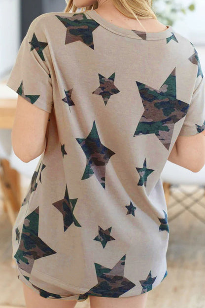 Khaki Camo Star Print Short Lounge Set