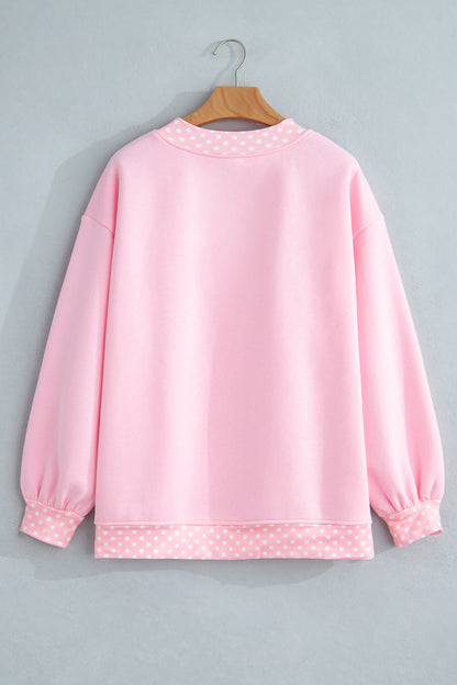 Dirty blue Colorblock Polka Dot Contrast Trim Oversized Sweatshirt