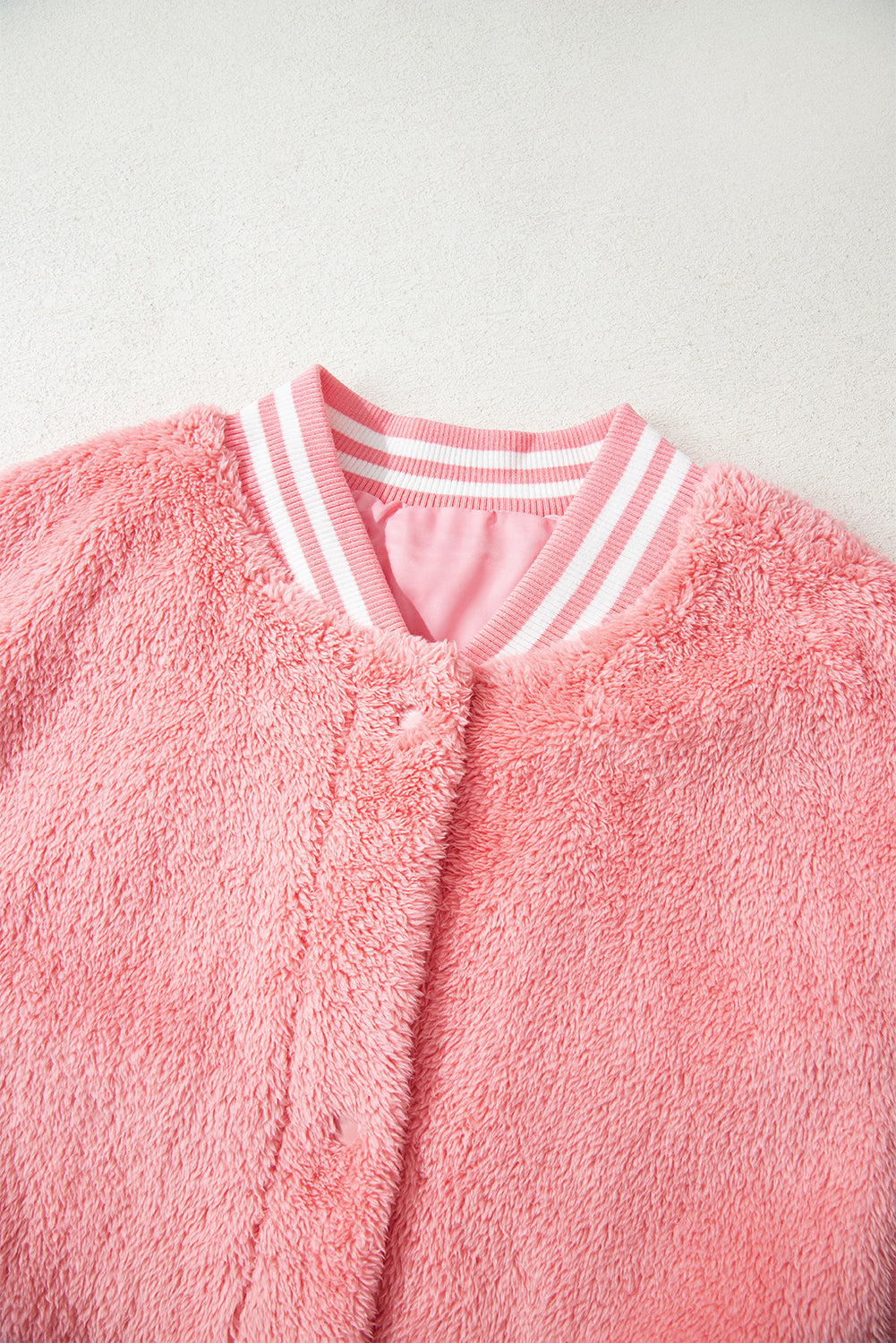 Gossamer Pink Varsity Striped Banding Patchwork Winter Plush Vest