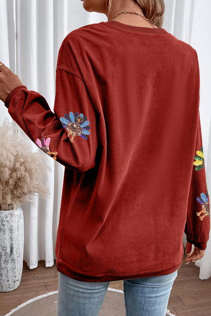 Orange Turkey Graphic Corded Baggy Sweatshirt