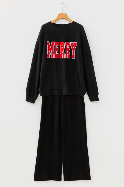 Dark Green MERRY Corded Long Sleeve Top and Pockets Pants Set