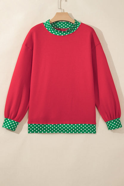 Dirty blue Colorblock Polka Dot Contrast Trim Oversized Sweatshirt