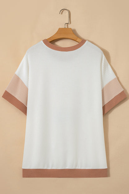 Apricot Bowknot Applique Plus Size Ribbed Top